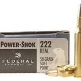 FEDERAL POWER-SHOK 222 REMINGTON 50 GR. SP BOX OF 20