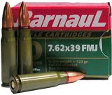 BarnauL Rifle Ammunition - 7.62x39mm, 123Gr, FMJ, Lacquered Steel Case - Non-Corrosive, 20rds Box