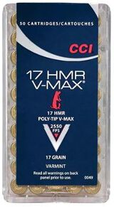 CCI Varmint Rimfire Ammo - V-MAX, 17 HMR, 17Gr, Poly-Tip V-Max, 50rds Box, 2550fps