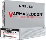 Nosler 65135 Varmageddon Rifle Ammo 222 REM, FB Tipped, 40 Grains, 3400 fps, 20, Boxed