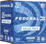 Federal Champion Rimfire Ammo - 22 LR, 36Gr, Copper-Plated Hollow Point, 525rds Value Pack, 1260fps