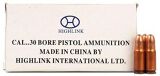 Norinco Pistol Ammunition - 7.62x25 Tokarev, 85Gr, FMJ, 50rd Box